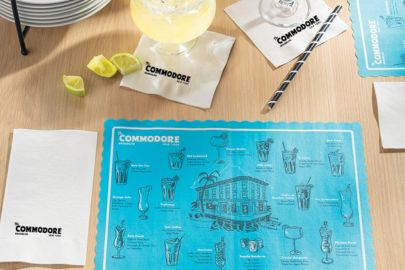 Placemat napkin and drinks at a restaurant table